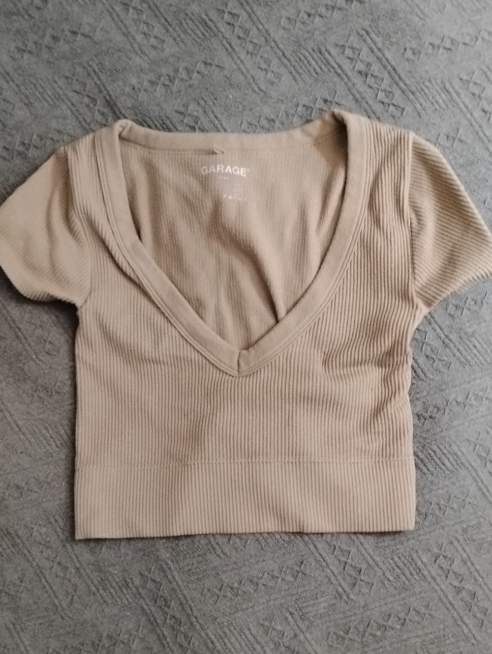 Garage Taupe Ribbed V-Neck Crop Top